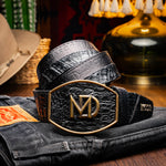 Marco Di Milano Texas Caiman Crocodile & Calfskin Belt Black
