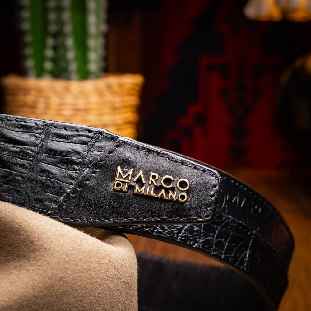 Marco Di Milano Texas Caiman Crocodile & Calfskin Belt Black