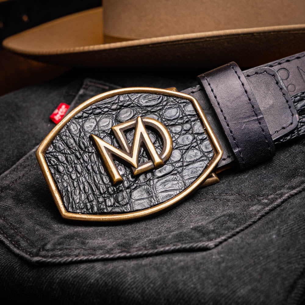 Marco Di Milano Texas Caiman Crocodile & Calfskin Belt Black