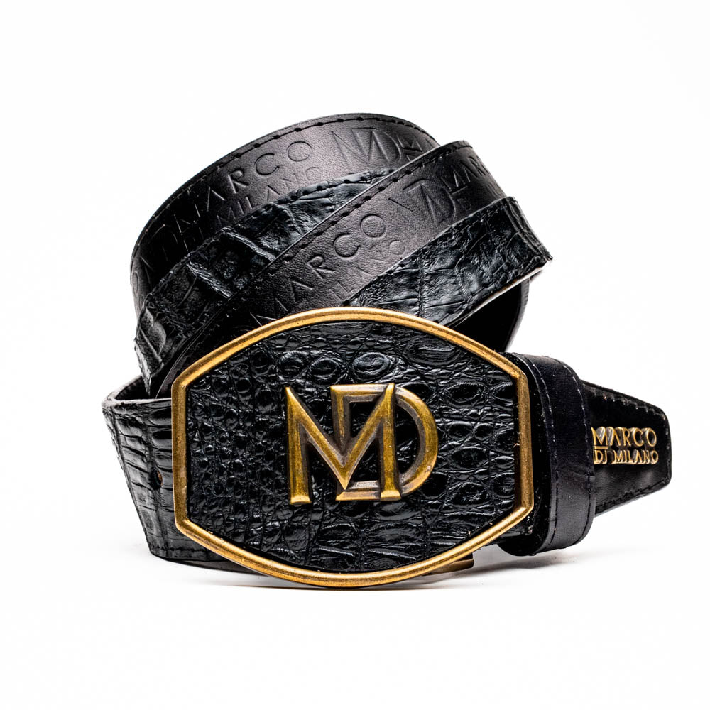 Marco Di Milano Texas Caiman Crocodile & Calfskin Belt Black