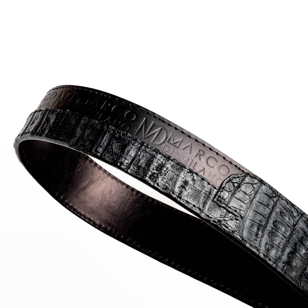 Marco Di Milano Texas Caiman Crocodile & Calfskin Belt Black