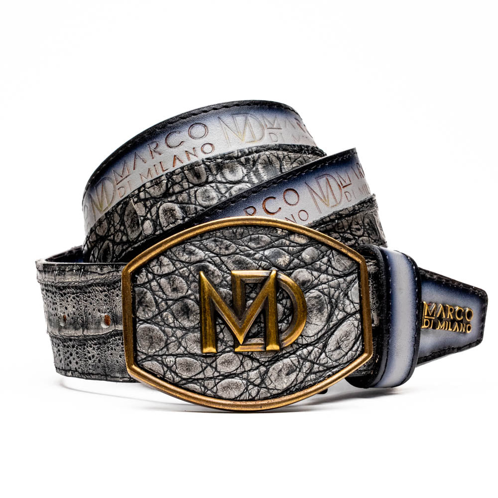 Marco Di Milano Texas Caiman Crocodile & Calfskin Belt Stone Gray