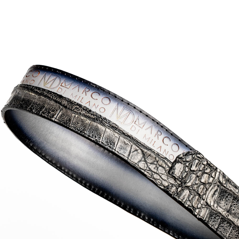Marco Di Milano Texas Caiman Crocodile & Calfskin Belt Stone Gray