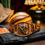 Marco Di Milano Texas Caiman Crocodile & Calfskin Belt Mustard / Brown
