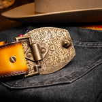 Marco Di Milano Texas Caiman Crocodile & Calfskin Belt Mustard / Brown