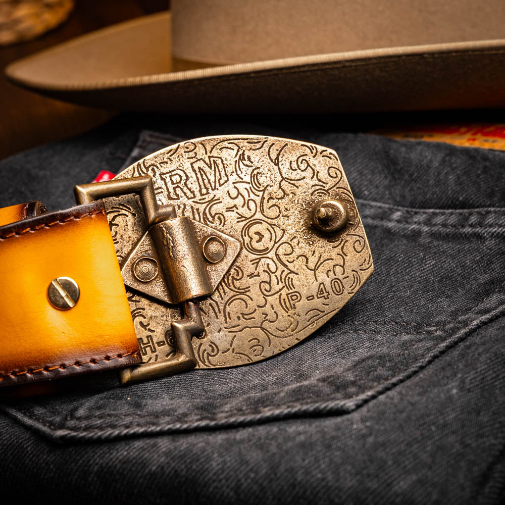 Marco Di Milano Texas Caiman Crocodile & Calfskin Belt Mustard / Brown