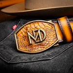 Marco Di Milano Texas Caiman Crocodile & Calfskin Belt Mustard / Brown