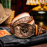 Marco Di Milano Texas Caiman Crocodile & Calfskin Belt Stone Brown