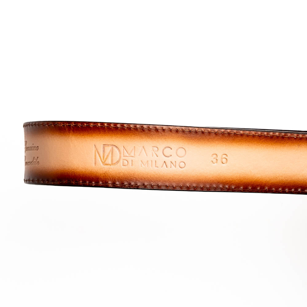 Marco Di Milano Texas Caiman Crocodile & Calfskin Belt Stone Brown