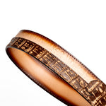 Marco Di Milano Texas Caiman Crocodile & Calfskin Belt Stone Brown