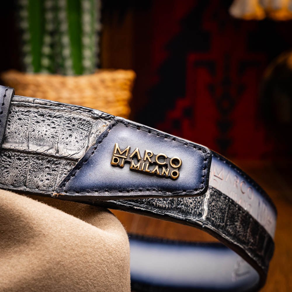 Marco Di Milano Texas Caiman Crocodile & Calfskin Belt Stone Gray