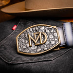 Marco Di Milano Texas Caiman Crocodile & Calfskin Belt Stone Gray