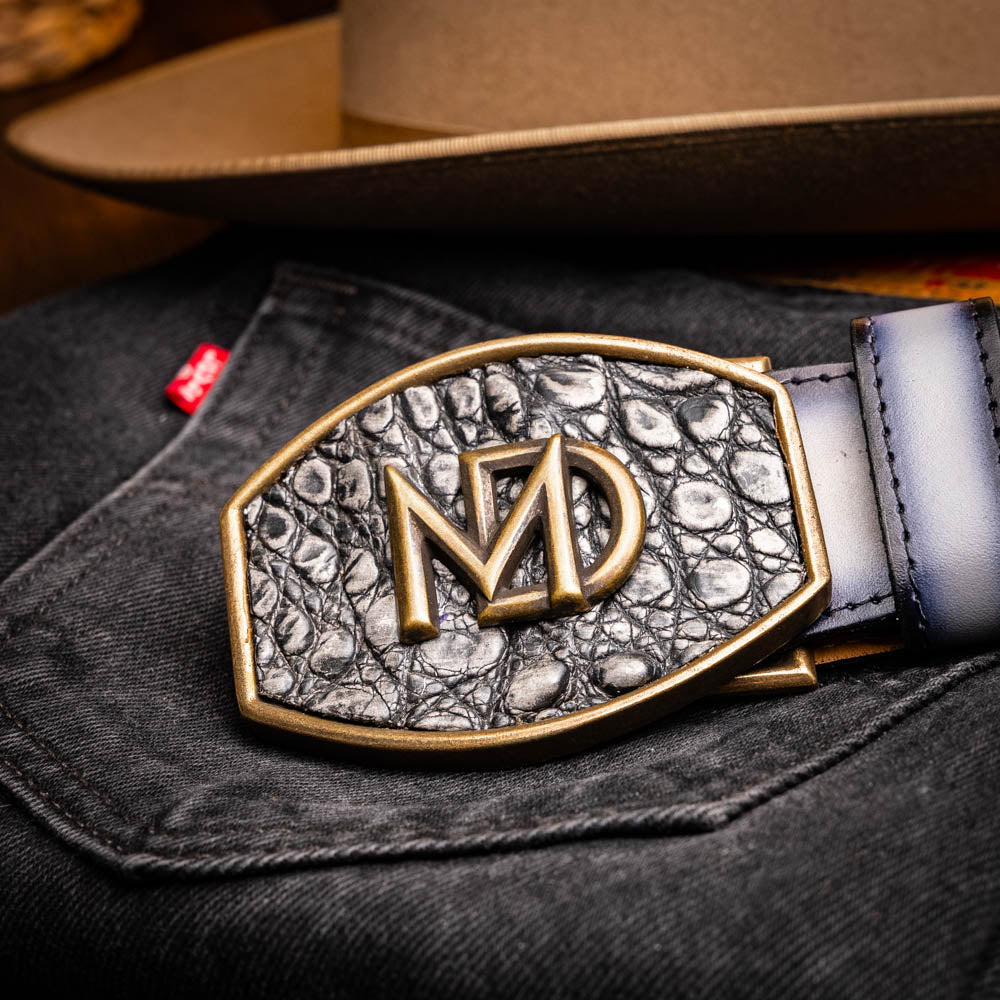 Marco Di Milano Texas Caiman Crocodile & Calfskin Belt Stone Gray