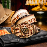 Marco Di Milano Texas Caiman Crocodile & Calfskin Belt Stone Orix