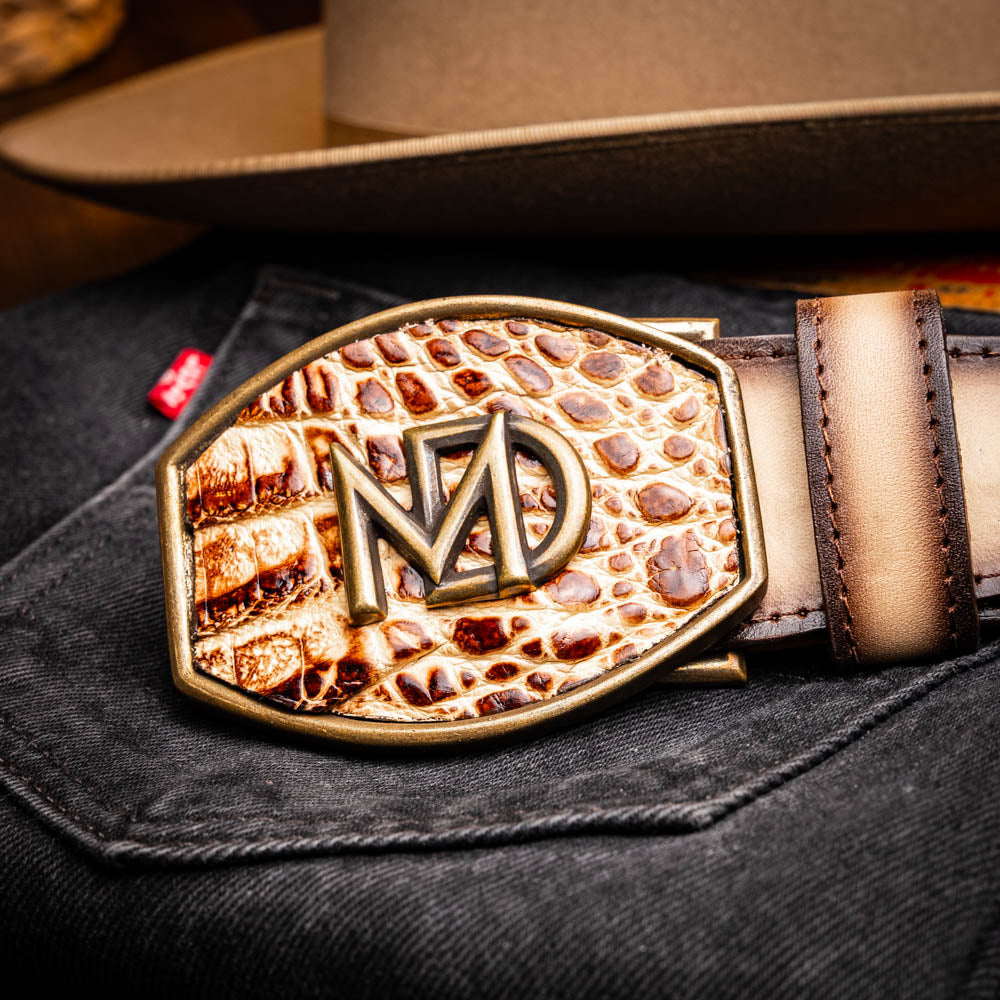 Marco Di Milano Texas Caiman Crocodile & Calfskin Belt Stone Orix
