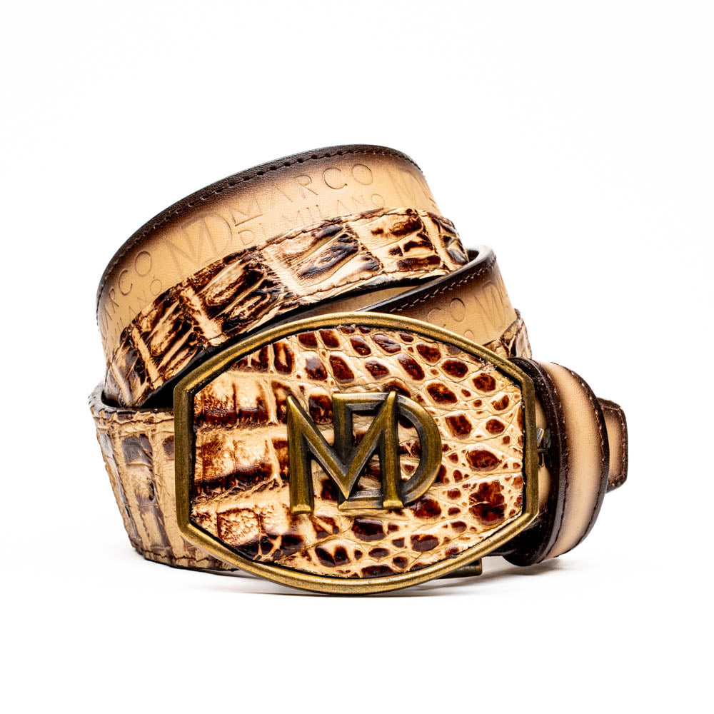 Marco Di Milano Texas Caiman Crocodile & Calfskin Belt Stone Orix