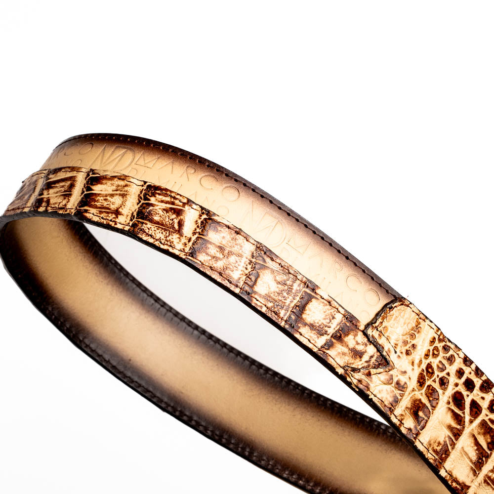 Marco Di Milano Texas Caiman Crocodile & Calfskin Belt Stone Orix