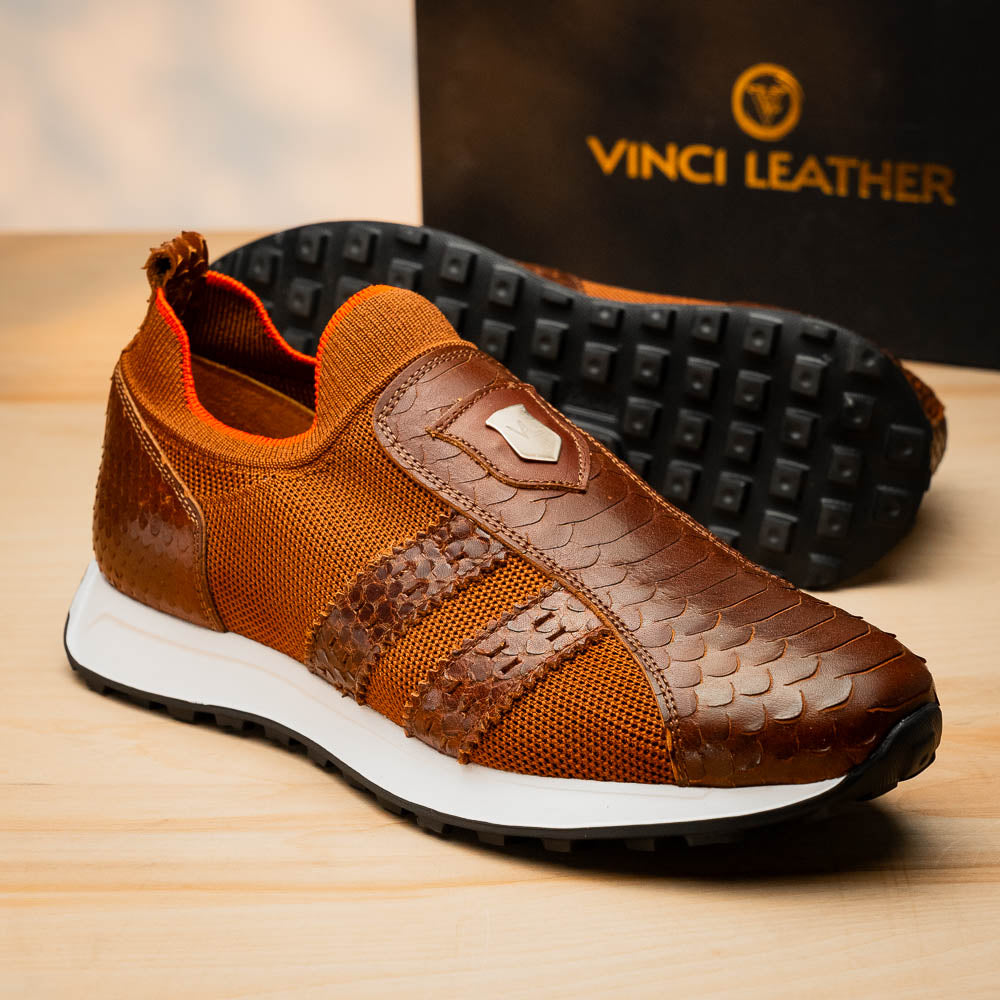 Vinci Leather The Aslan Knitted Sneaker Tan