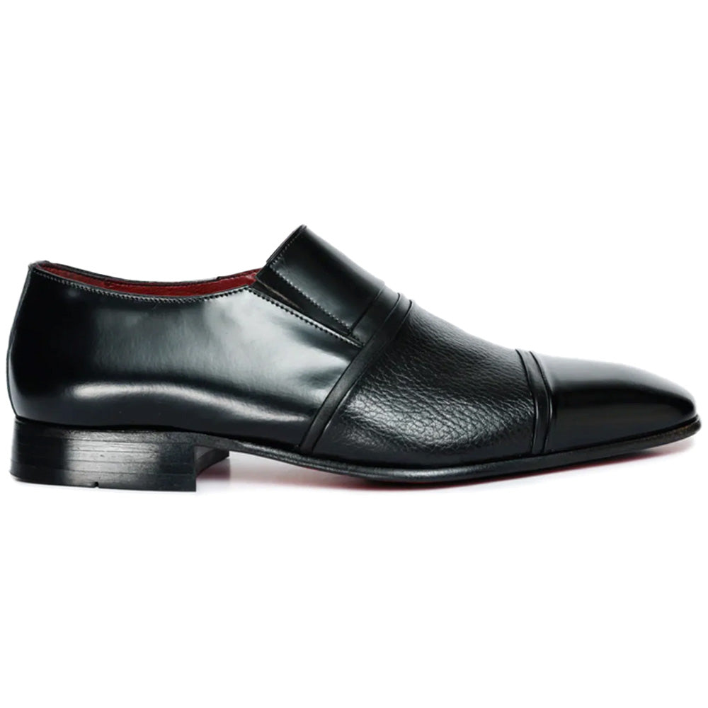 Vinci Leather The Everest Leather Cap Toe Dress Loafer Black (16011)