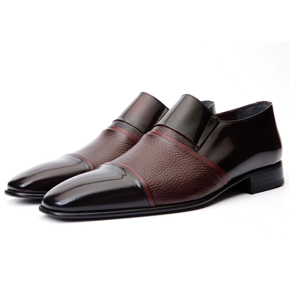 Vinci Leather The Everest Leather Cap Toe Dress Loafer Burgundy (16011)
