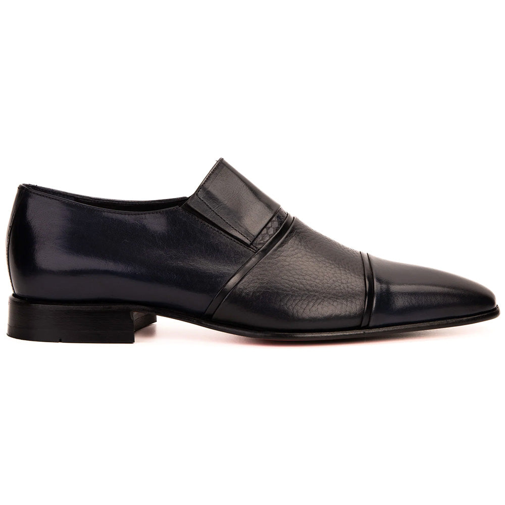 Vinci Leather The Everest Leather Cap Toe Dress Loafer Navy (16011)