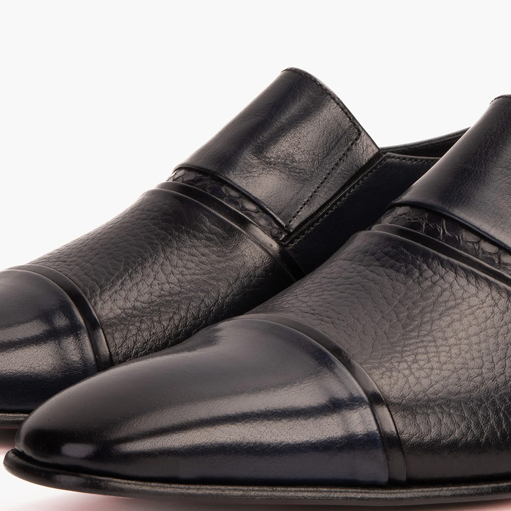 Vinci Leather The Everest Leather Cap Toe Dress Loafer Navy (16011)