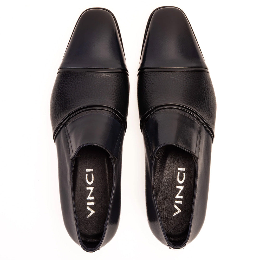 Vinci Leather The Everest Leather Cap Toe Dress Loafer Navy (16011)