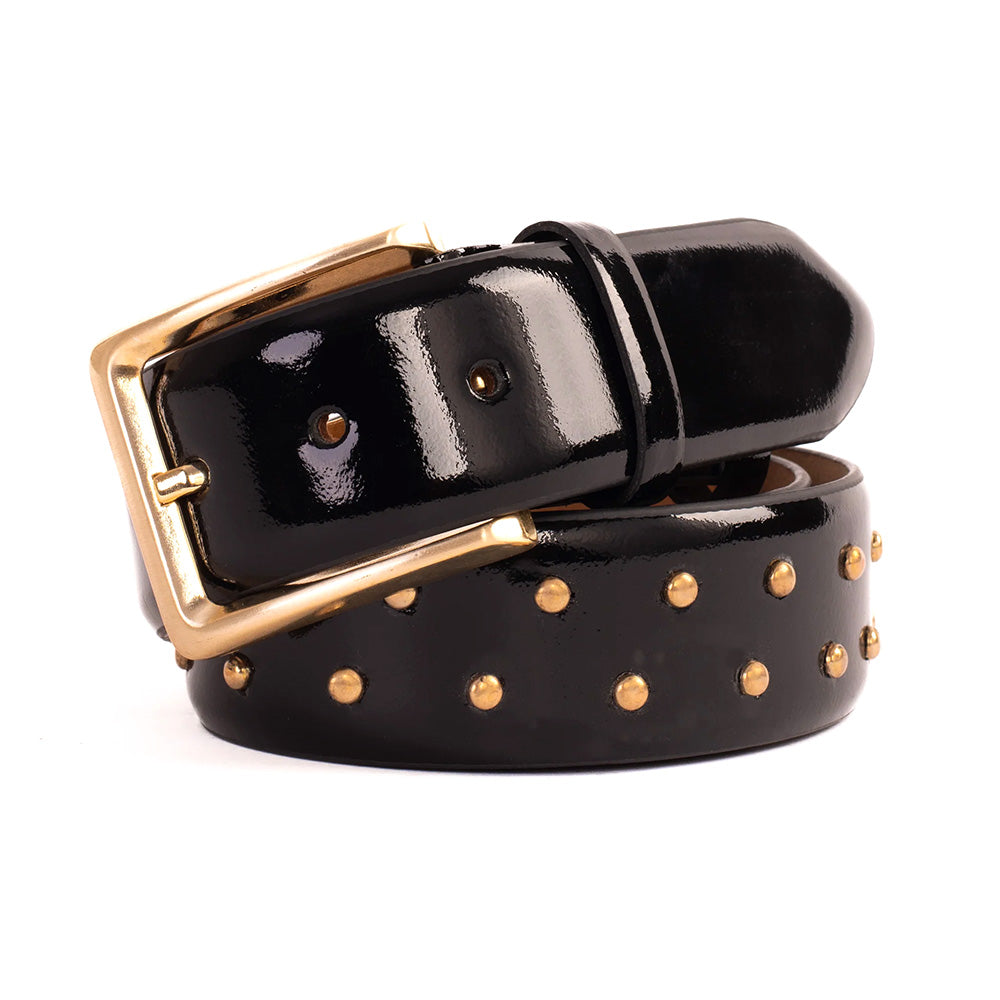 The Jupiter Patent Leather Spike Belt Black