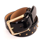 Vinci Leather The Jupiter Patent Leather Spike Belt Black