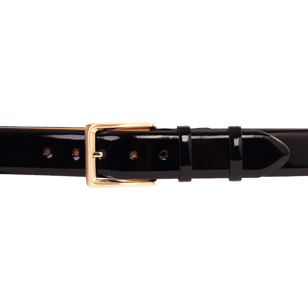 Vinci Leather The Jupiter Patent Leather Spike Belt Black