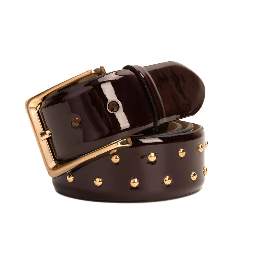 The Jupiter Patent Leather Spike Belt Burgundy