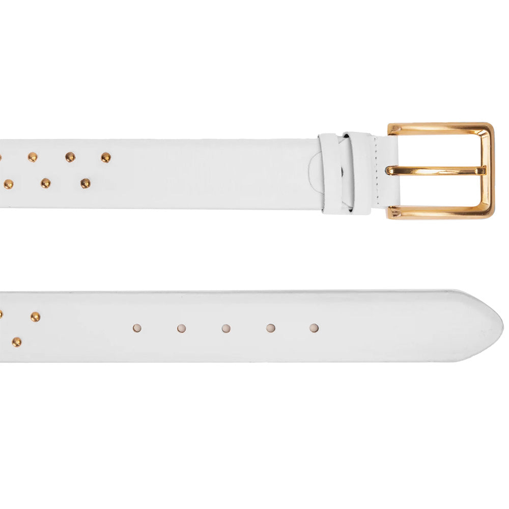 Vinci Leather The Jupiter Patent Leather Spike Belt White