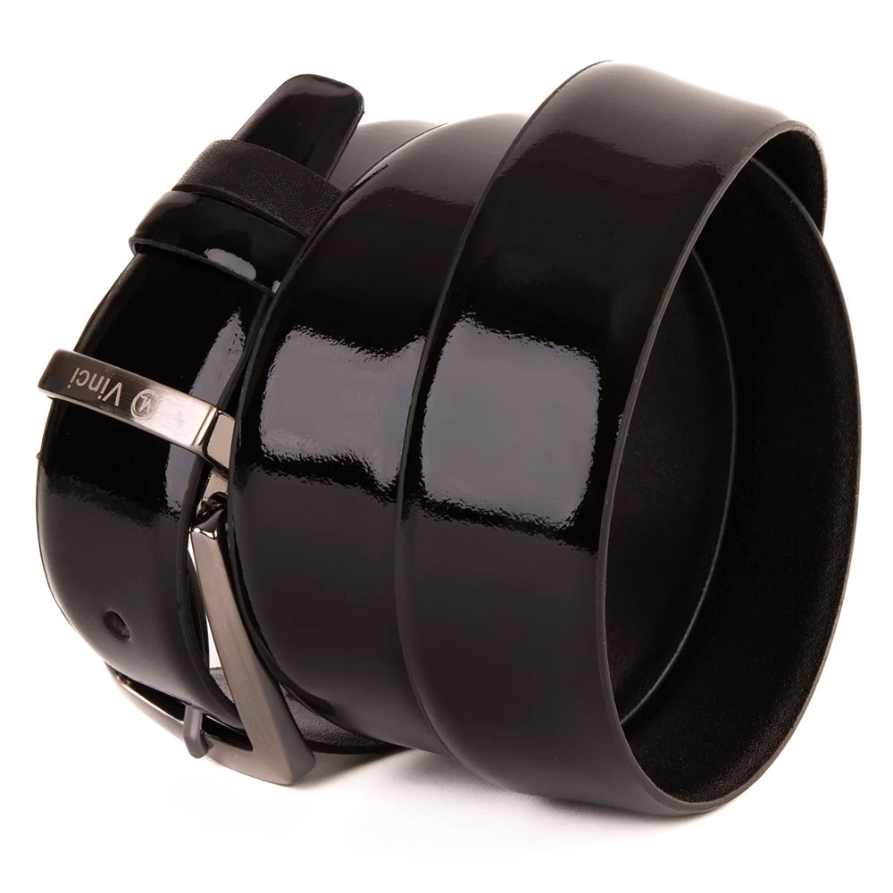 Vinci Leather The Sun Patent Leather Reversible Belt Black