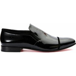 Vinci Leather The Marlo Shoe Black Patent Leather Cap Toe Slip-on Dress Loafer (2551)