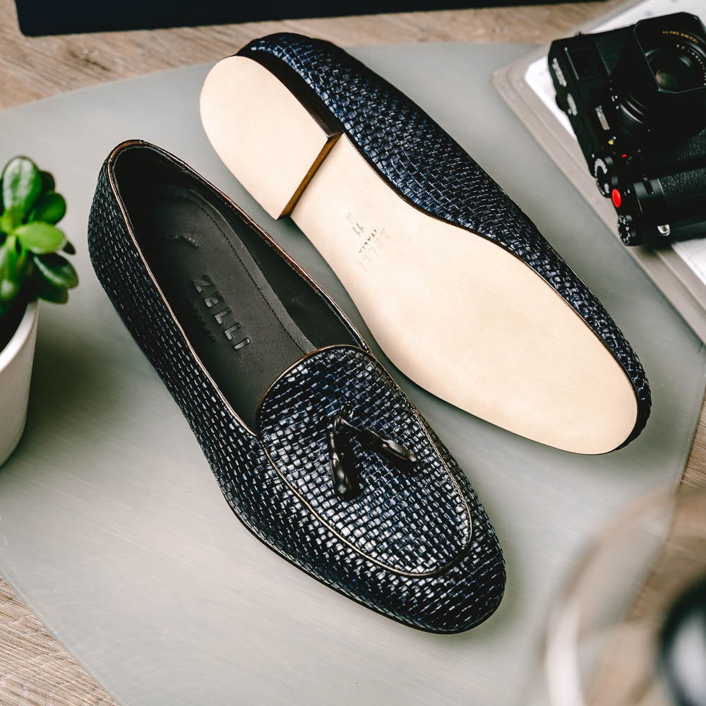 Zelli Tino Woven Tassel Loafers Blue (15-216-NVY)