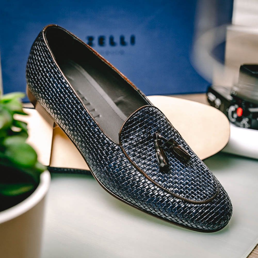 Zelli Tino Woven Tassel Loafers Blue (15-216-NVY)