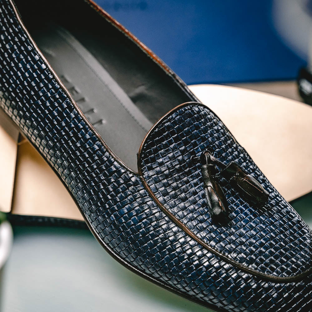 Zelli Tino Woven Tassel Loafers Blue (15-216-NVY)