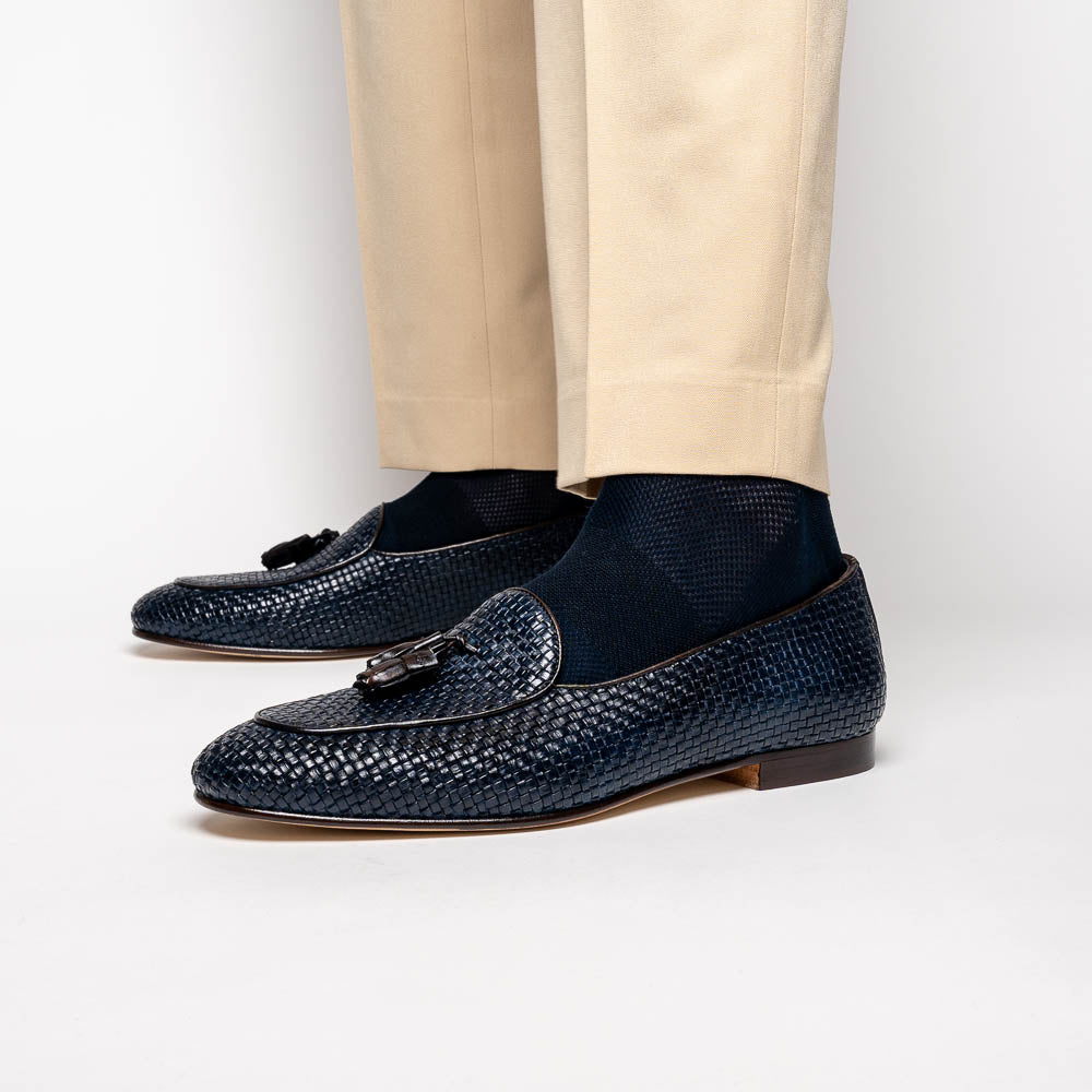Zelli Tino Woven Tassel Loafers Blue (15-216-NVY)