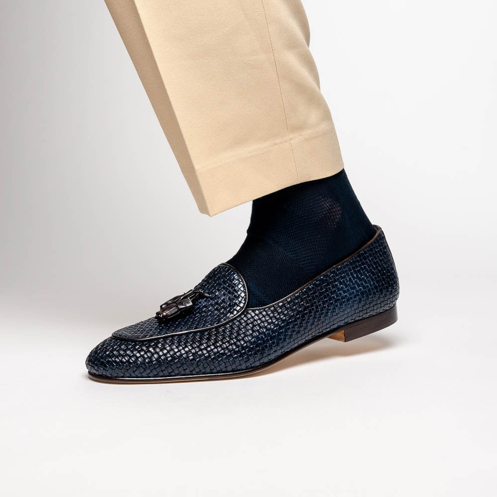 Zelli Tino Woven Tassel Loafers Blue (15-216-NVY)