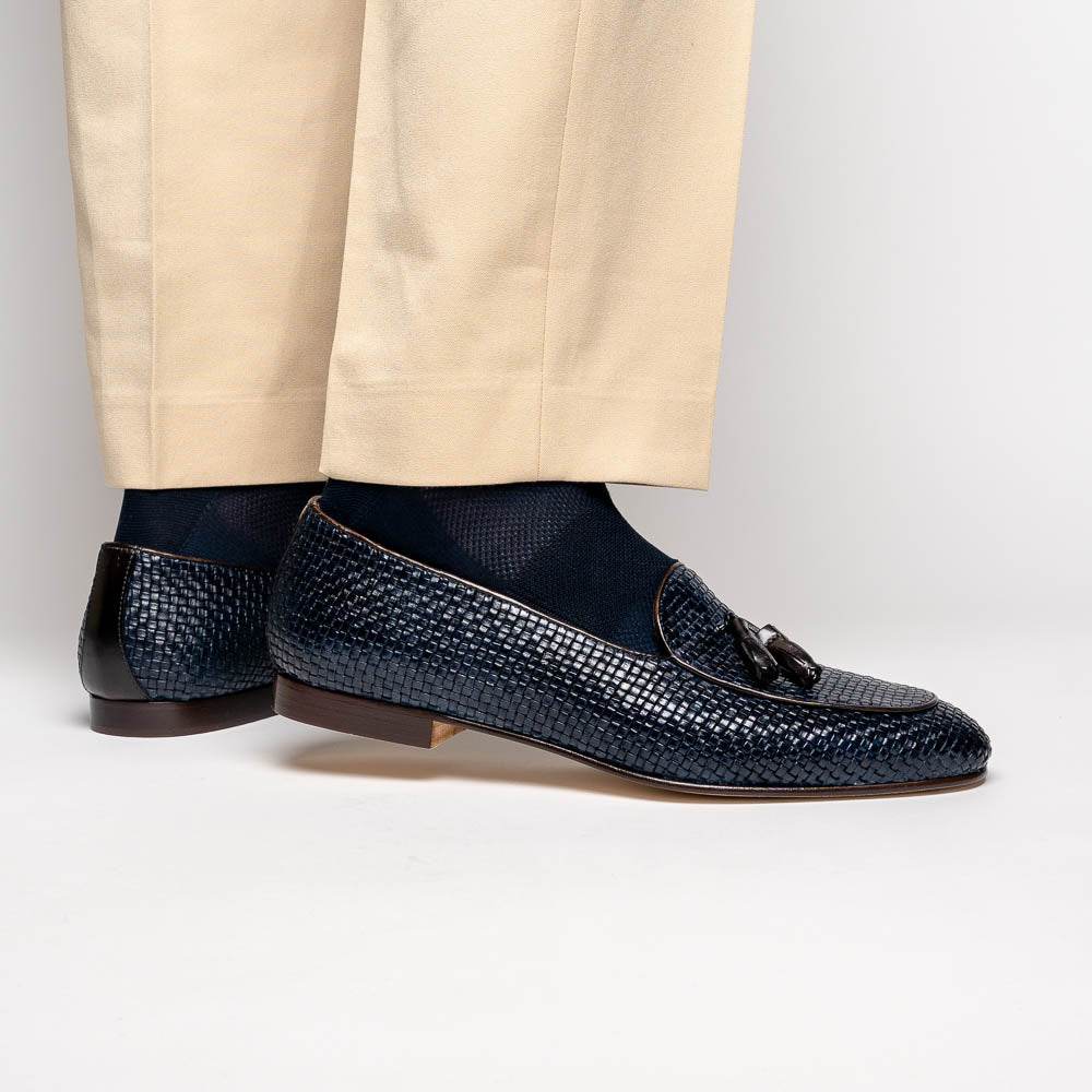 Zelli Tino Woven Tassel Loafers Blue (15-216-NVY)