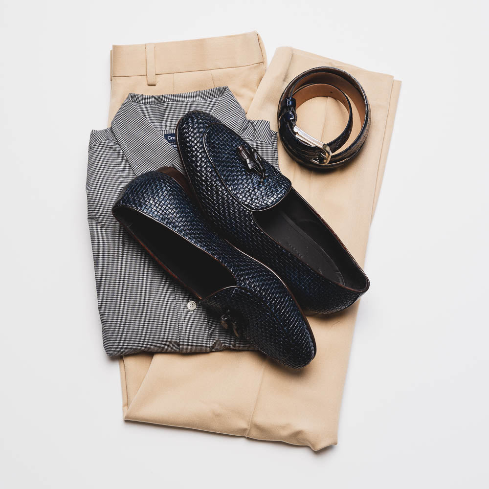 Zelli Tino Woven Tassel Loafers Blue (15-216-NVY)