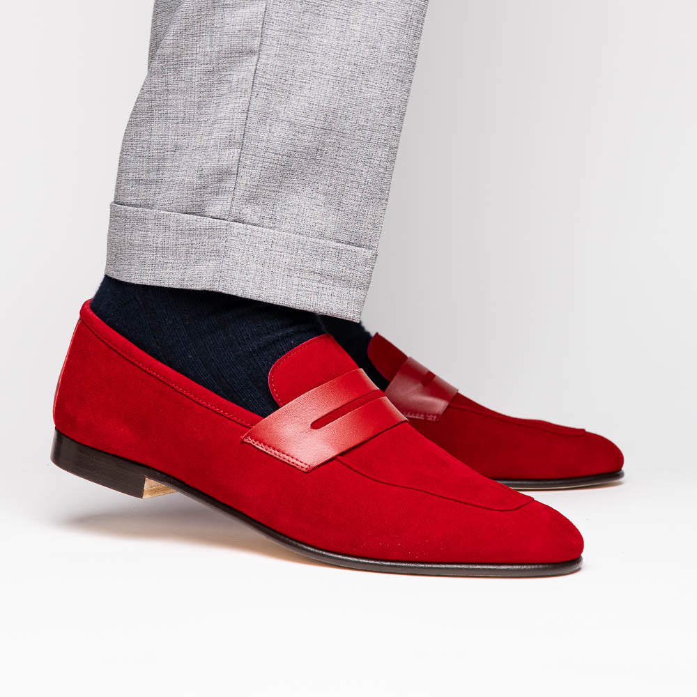 Zelli Tippa Suede / Calfskin Penny Loafers Red (16-672-RED)