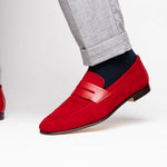 Zelli Tippa Suede / Calfskin Penny Loafers Red (16-672-RED)