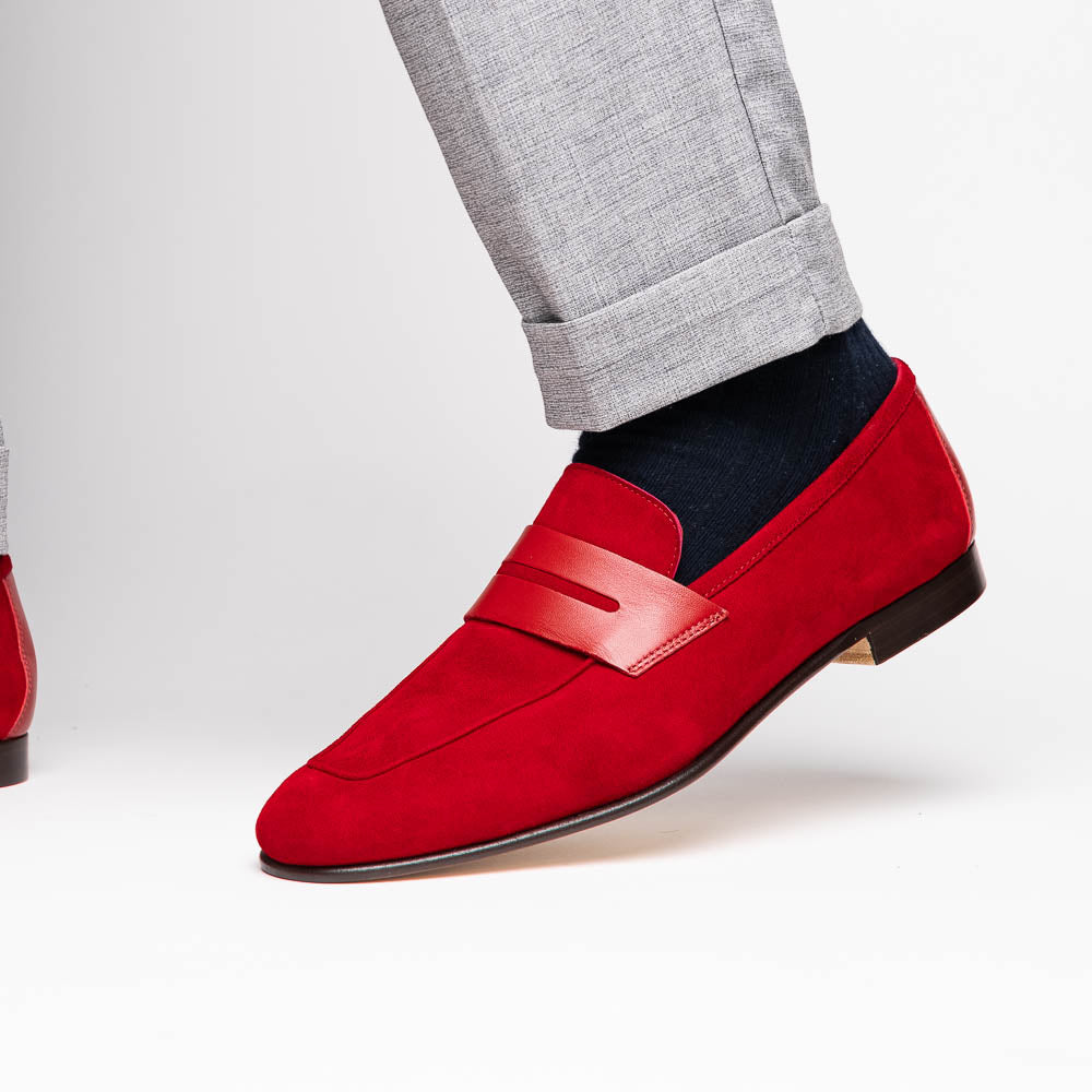 Zelli Tippa Suede / Calfskin Penny Loafers Red (16-672-RED)
