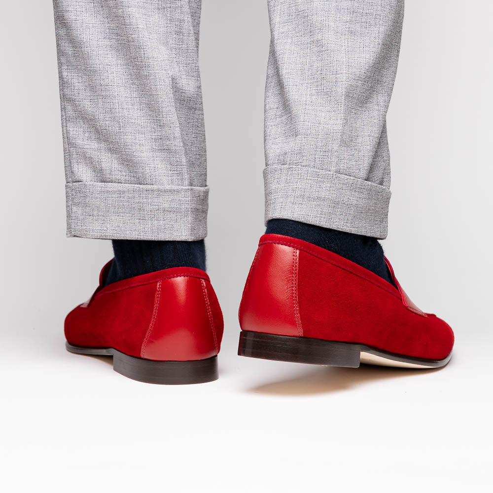 Zelli Tippa Suede / Calfskin Penny Loafers Red (16-672-RED)