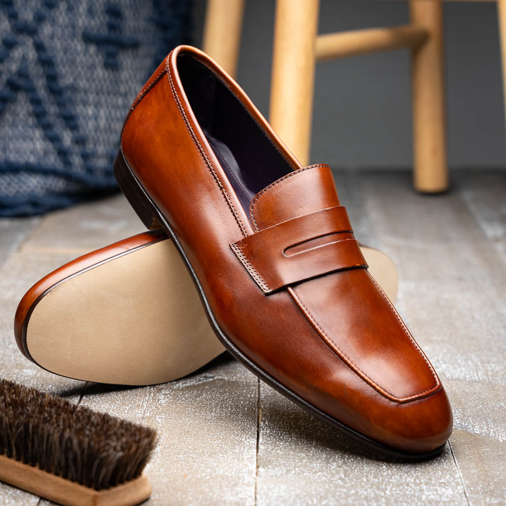 Zelli Tippa Italian Calfskin Penny Loafers Cognac (15-750-CGN)