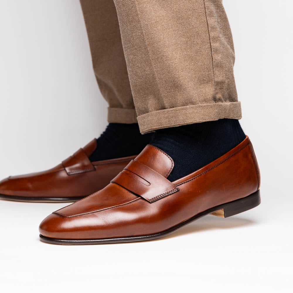 Zelli Tippa Italian Calfskin Penny Loafers Cognac (15-750-CGN)