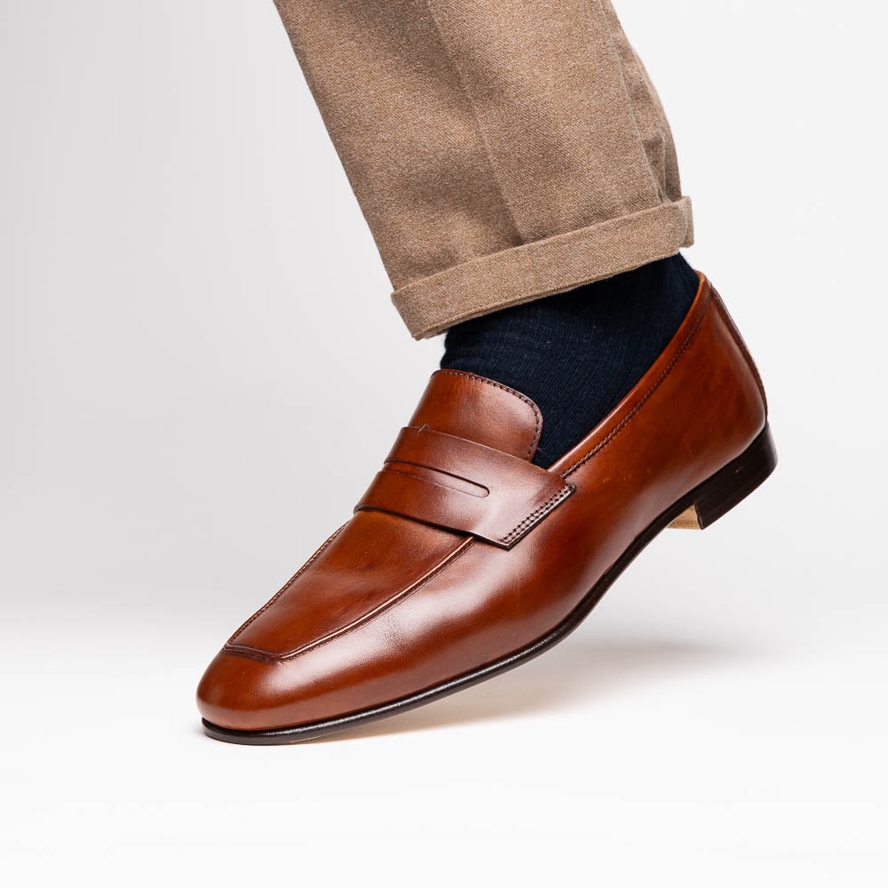 Zelli Tippa Italian Calfskin Penny Loafers Cognac (15-750-CGN)