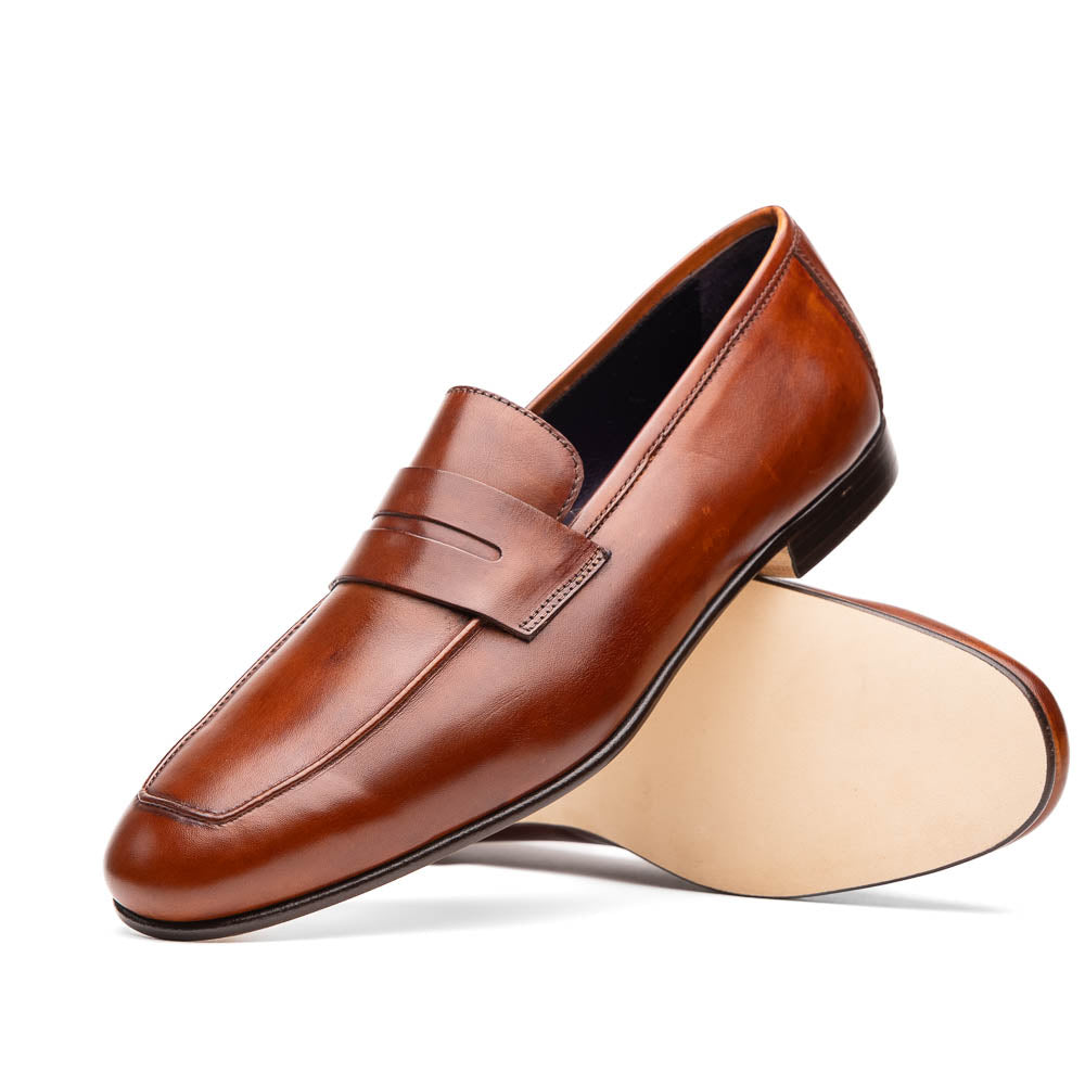 Zelli Tippa Italian Calfskin Penny Loafers Cognac (15-750-CGN)