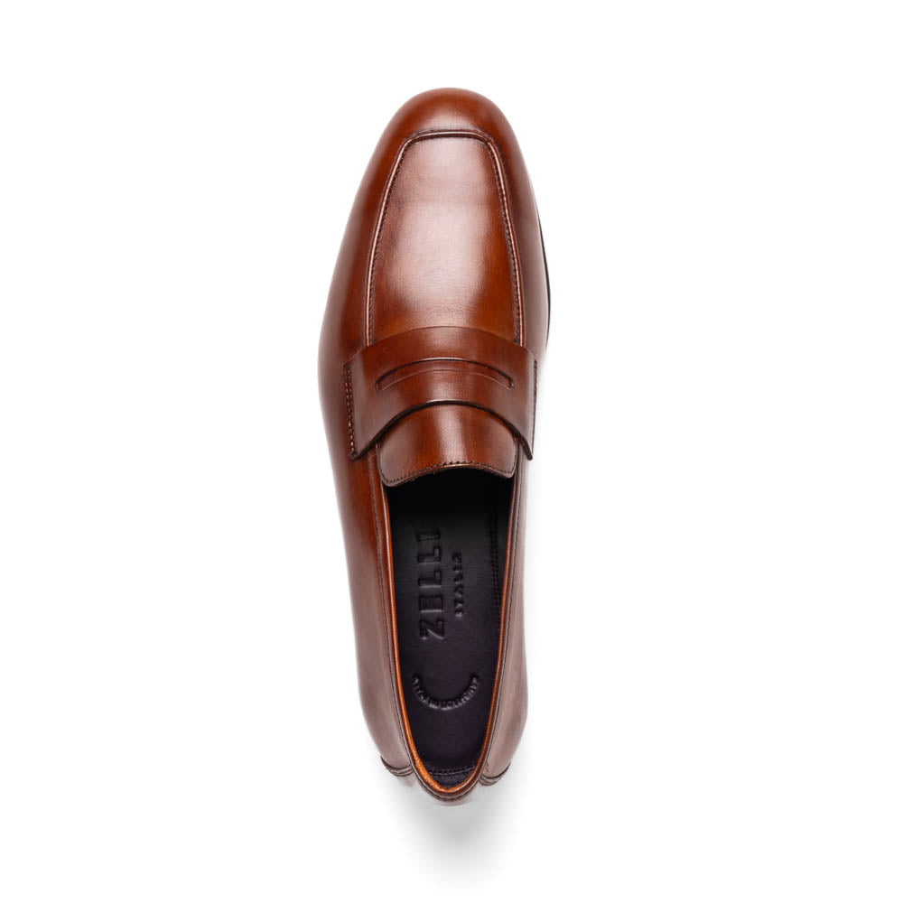 Zelli Tippa Italian Calfskin Penny Loafers Cognac (15-750-CGN)